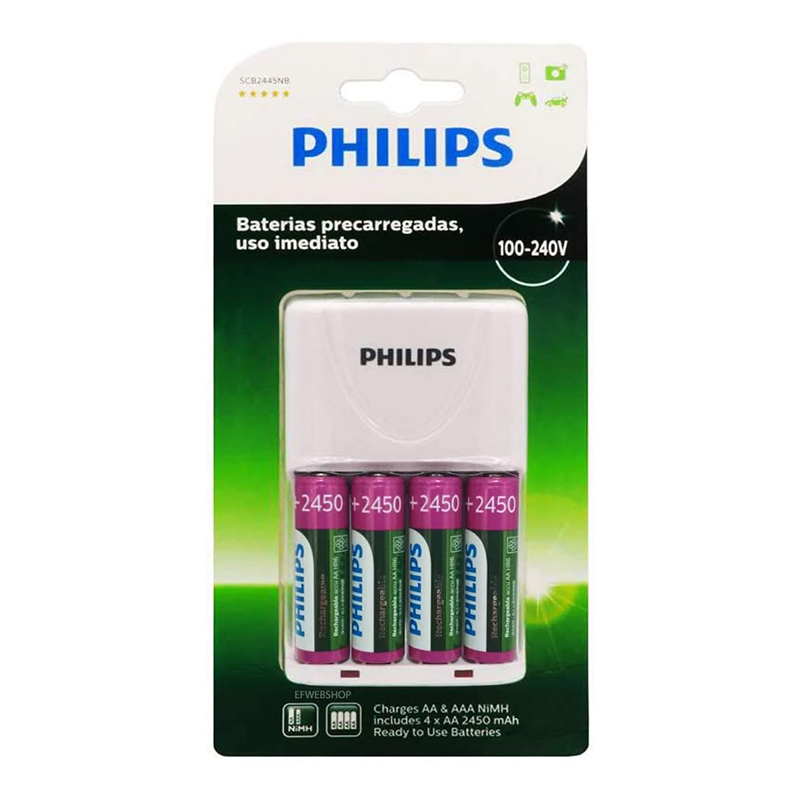 13217281808-51f1niqbqpl-ac-sl1000.jpg Carregador Philips com 4 Pilhas AA 2450mAh Recarregáveis - Imagem 1
