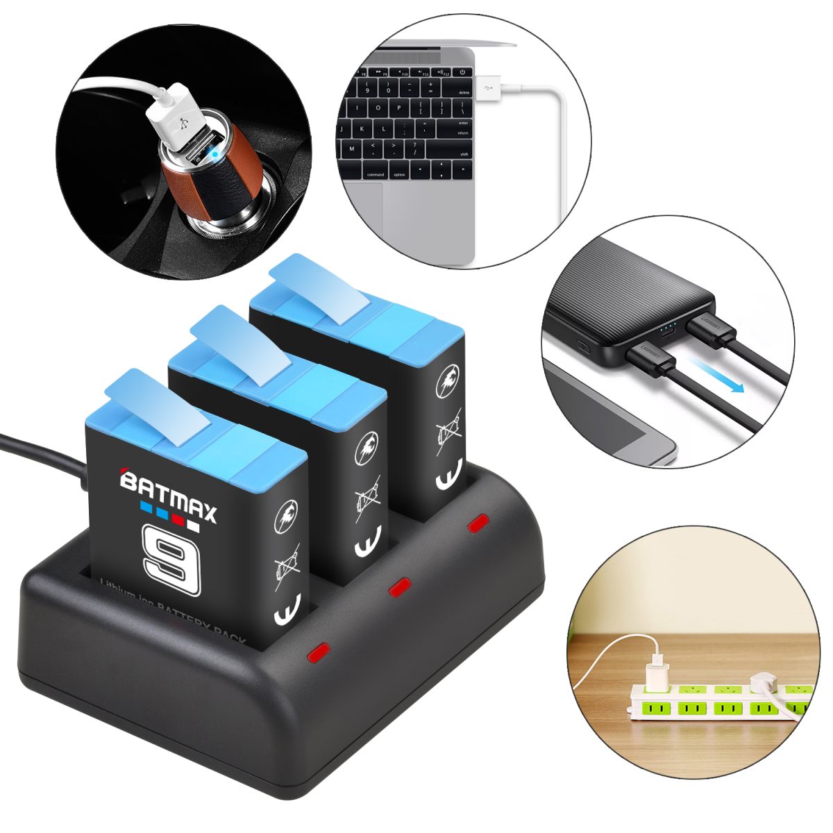 Kit 3 Bateria Batmax Gopro Hero 9 / 10 Com Carregador Triplo - Imagem 2