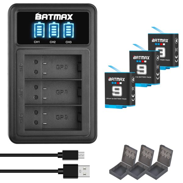 Kit 3 Bateria Batmax Gopro Hero 9 / 10 Com Carregador Triplo
