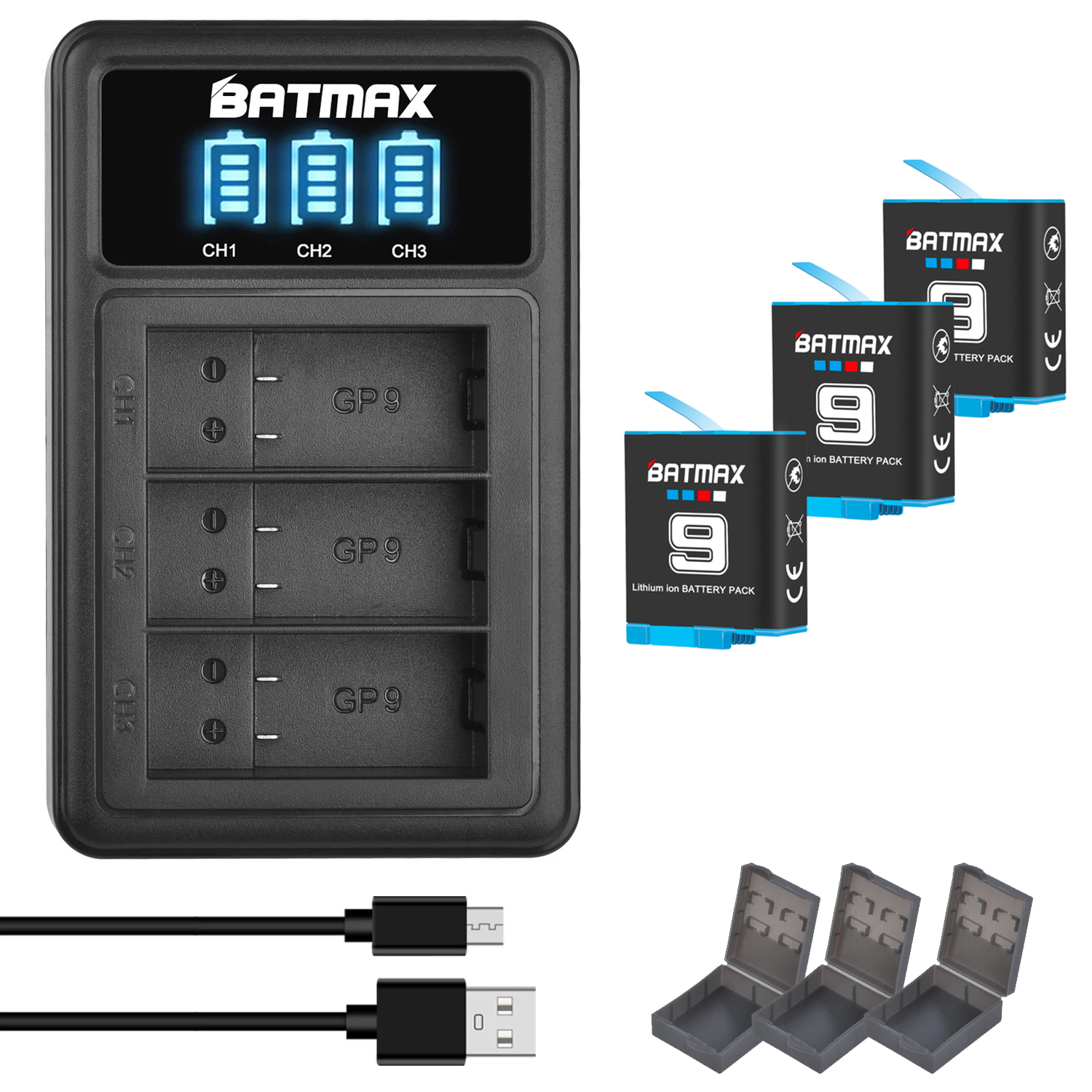 15120337908-batmax-bateria-1780-mah-para-gopro-hero-9-her-i-10-c-meras-3-slots-led-jpg-q90-jpg.jpg Kit 3 Bateria Batmax Gopro Hero 9 / 10 Com Carregador Triplo - Imagem 1