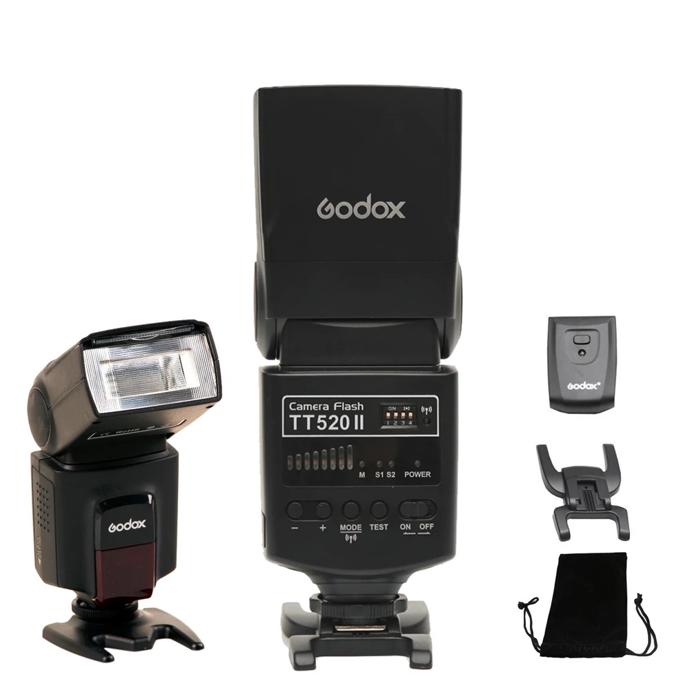 15141354639-godox-thinklite-camera-flash-tt520ii-with-build-in-433mhz-wireless-signal-for-canon-nikon-pentax.jpg Flash Speedlite Godox Tt520ii Com Radio Flash Embutido - Imagem 1