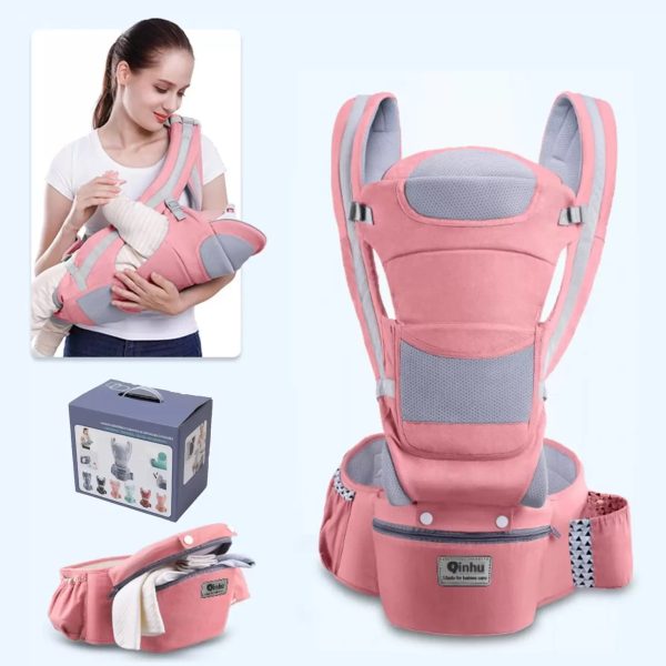 Bolsa Canguru Ergonômico Bebê Rosa Mamãe 12 Posições 3 Em 1