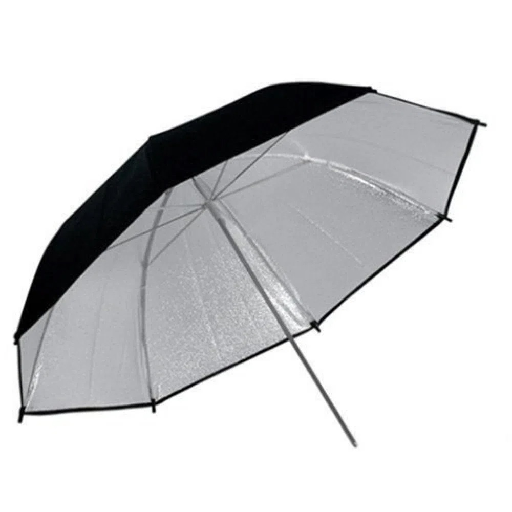 15143280218-sombrinha-refletora-preta-e-prata-de-84cm.jpg Sombrinha Rebatedora Prateada Prata 84cm - YR56 - Imagem 1