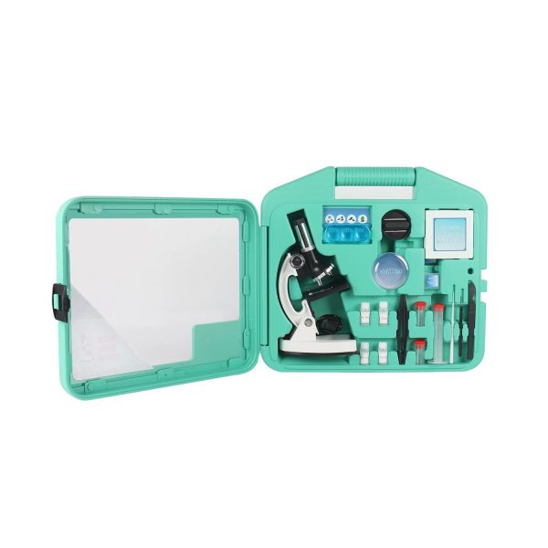 Kit Microscópio Infantil Com Maleta 28 Peças 300x600x1200x verde