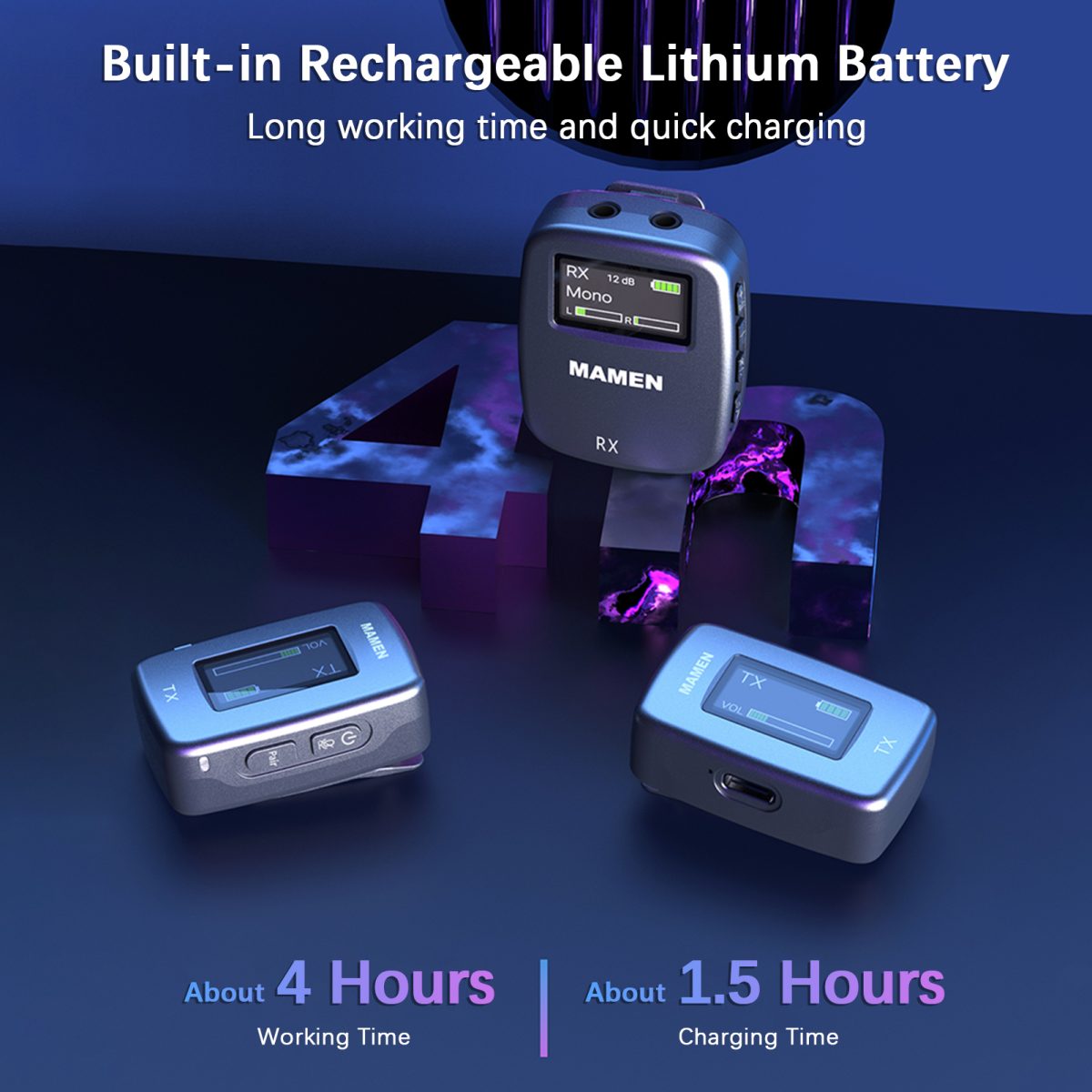 Microfone Digital Sem Fio Mamen SM-W16 Lapela Duplo - Imagem 2