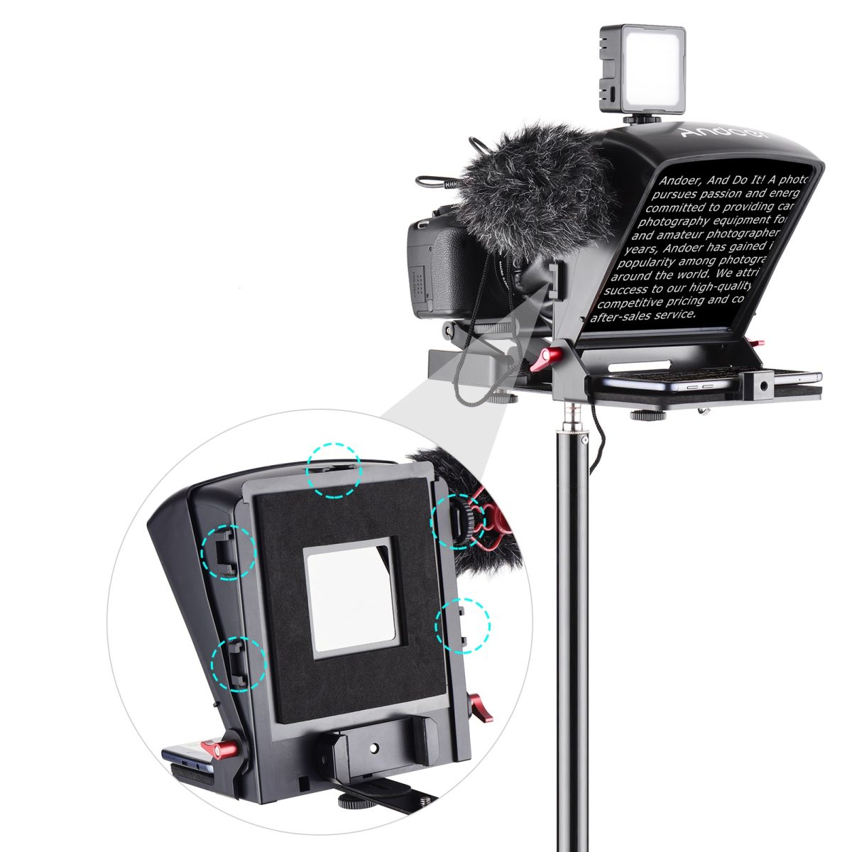 Teleprompter Portátil Smartphone Câmera Dslr Controle Andoer - Imagem 3