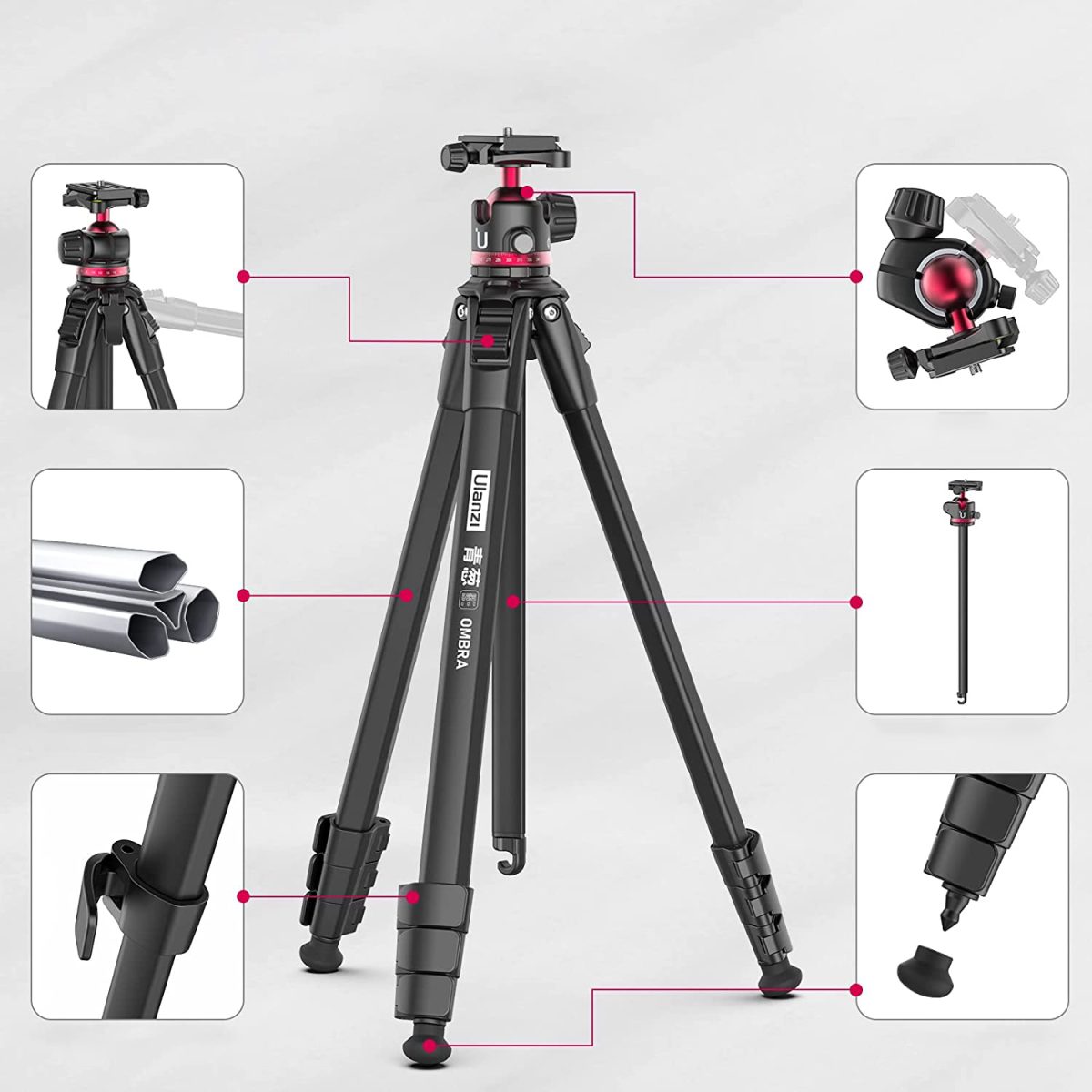 Tripé Alumínio Ulanzi Mt-55 Suporta 6kg 360º 1.6m Fluido - Imagem 3