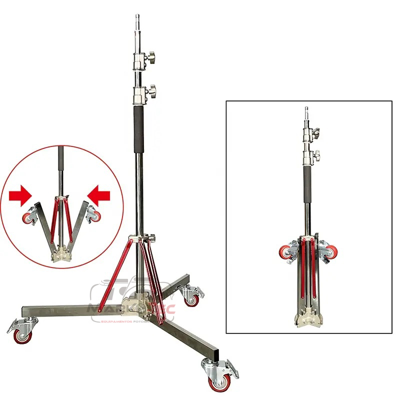 15202966713-h5ecd39476c5f47d390dd0b01633875193-jpg-960x960-1.jpg Tripé Estúdio C-stand Cromado Aço Inox Com Rodinhas - WT830 - Imagem 1