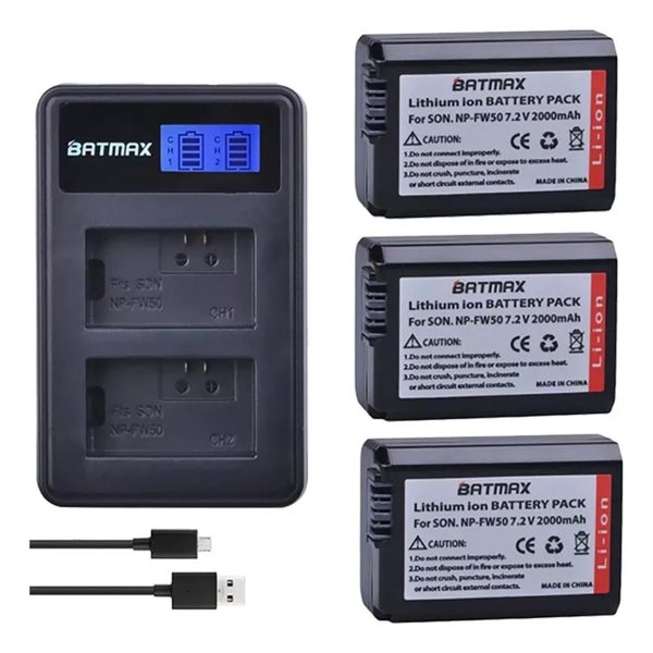 Kit 3 Bateria Np-fw50 Com Carregador Duplo