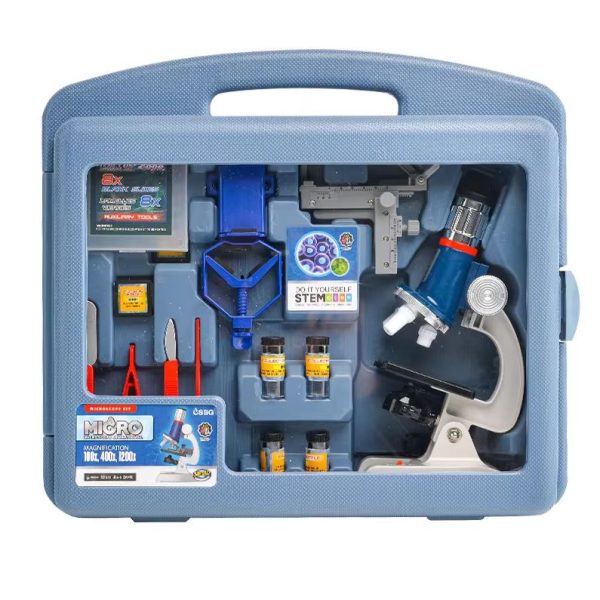 Kit Microscopio Infantil 58 peças Com Amostras Maleta 1200x - BG019