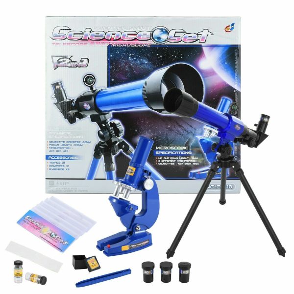Kit 2 Em 1 Telescópio e Microscópio Infantil Educativo - Azul - C2110