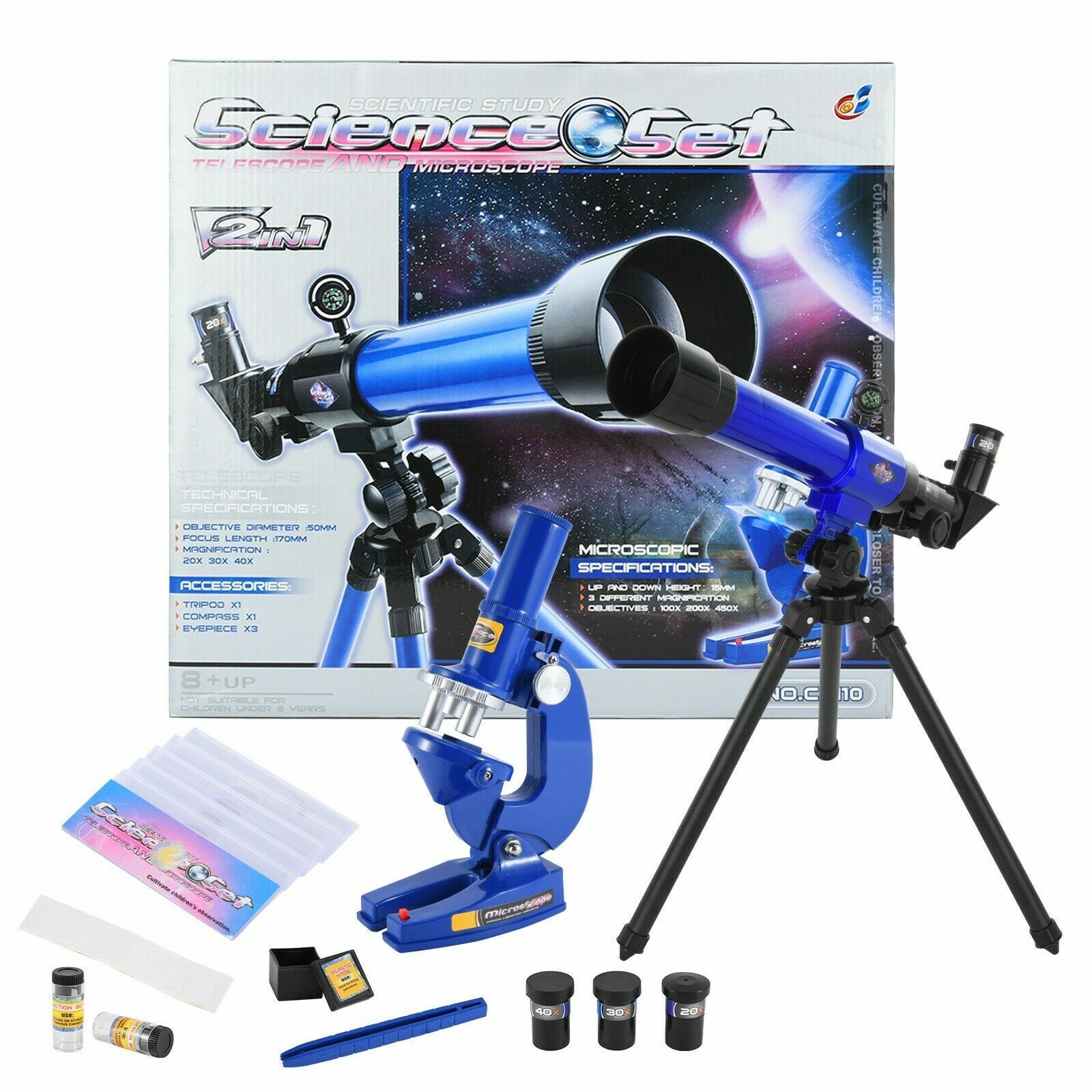 15292254938-s-l1600-5.jpg Kit 2 Em 1 Telescópio e Microscópio Infantil Educativo - Azul - C2110 - Imagem 1