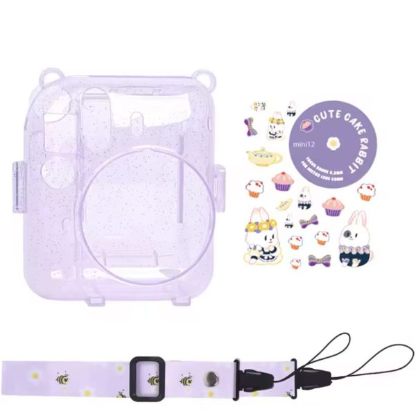Case Brilho Glitter Para Instax Mini 12 Com Bolso - Roxo