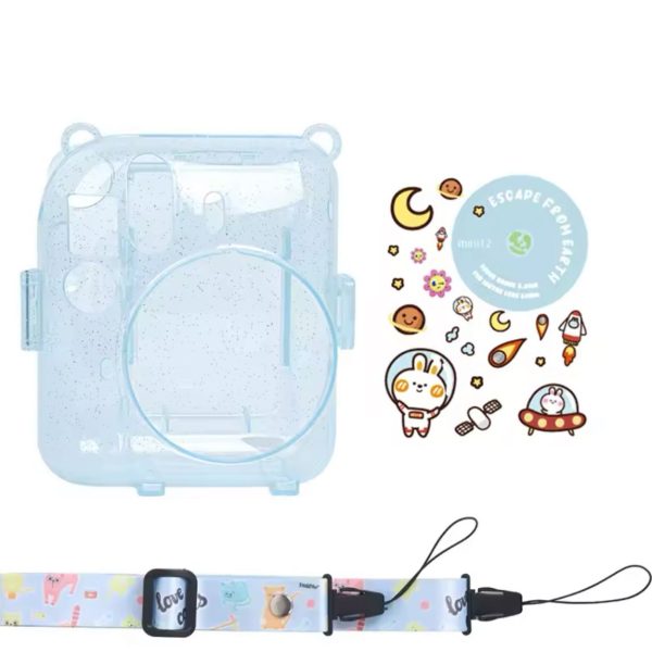 Case Brilho Glitter Para Instax Mini 12 Com Bolso - Azul