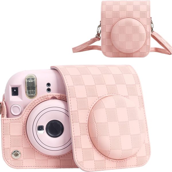 Capa Proteção Bolsa Para Instax Mini 12 Xadrez - Rosa