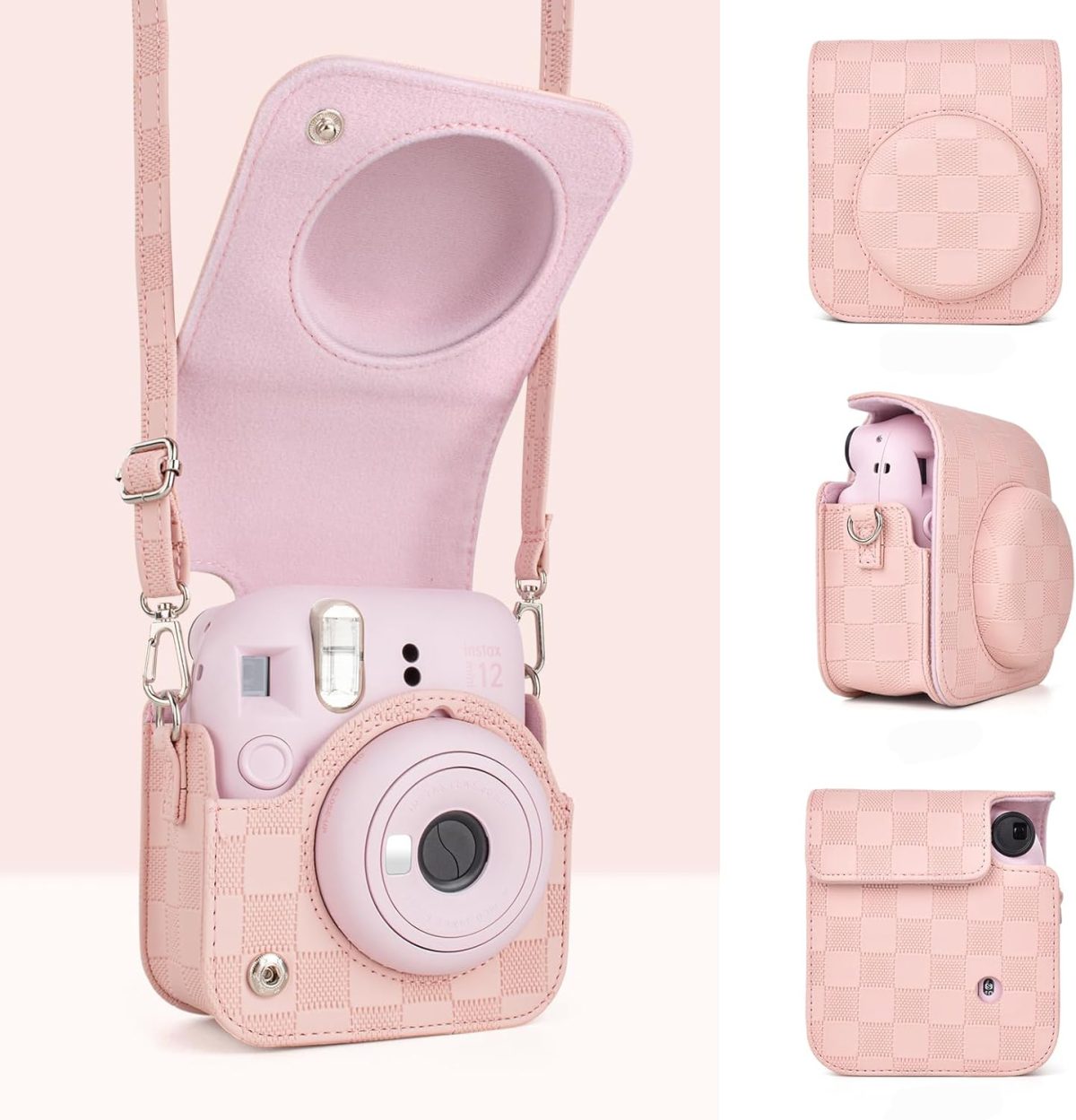 Capa Proteção Bolsa Para Instax Mini 12 Xadrez - Rosa - Imagem 2
