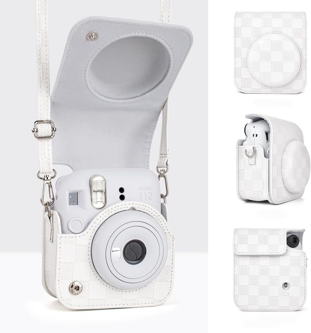 Capa Proteção Bolsa Para Instax Mini 12 Xadrez - Branco - Imagem 2