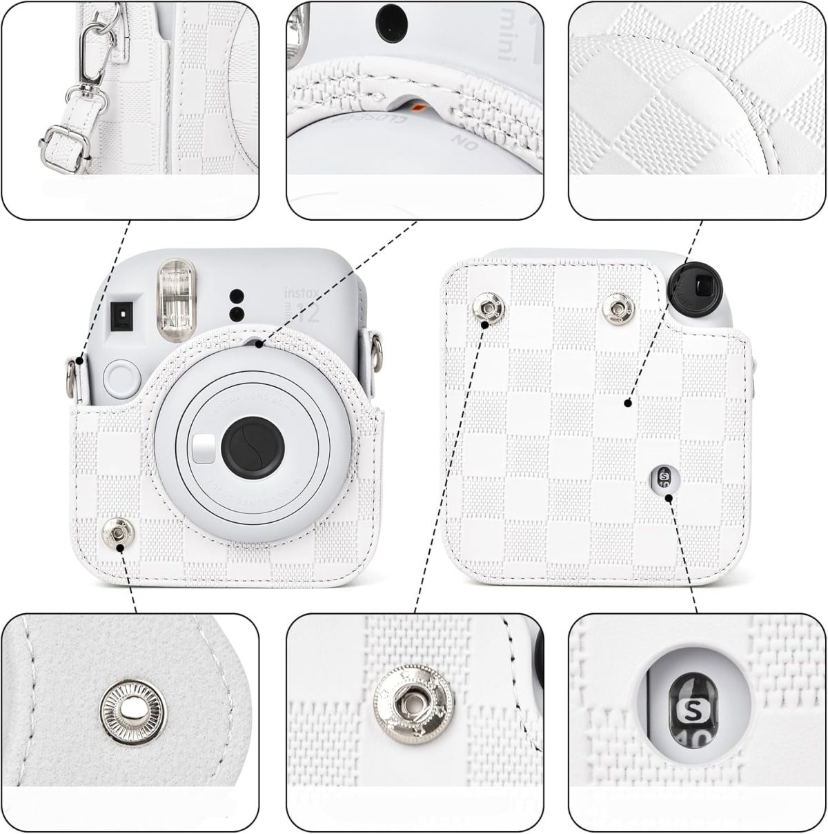Capa Proteção Bolsa Para Instax Mini 12 Xadrez - Branco - Imagem 3