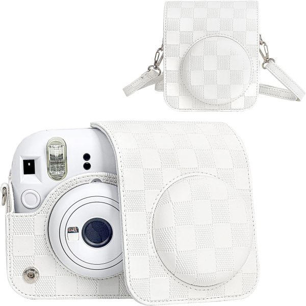 Capa Proteção Bolsa Para Instax Mini 12 Xadrez - Branco
