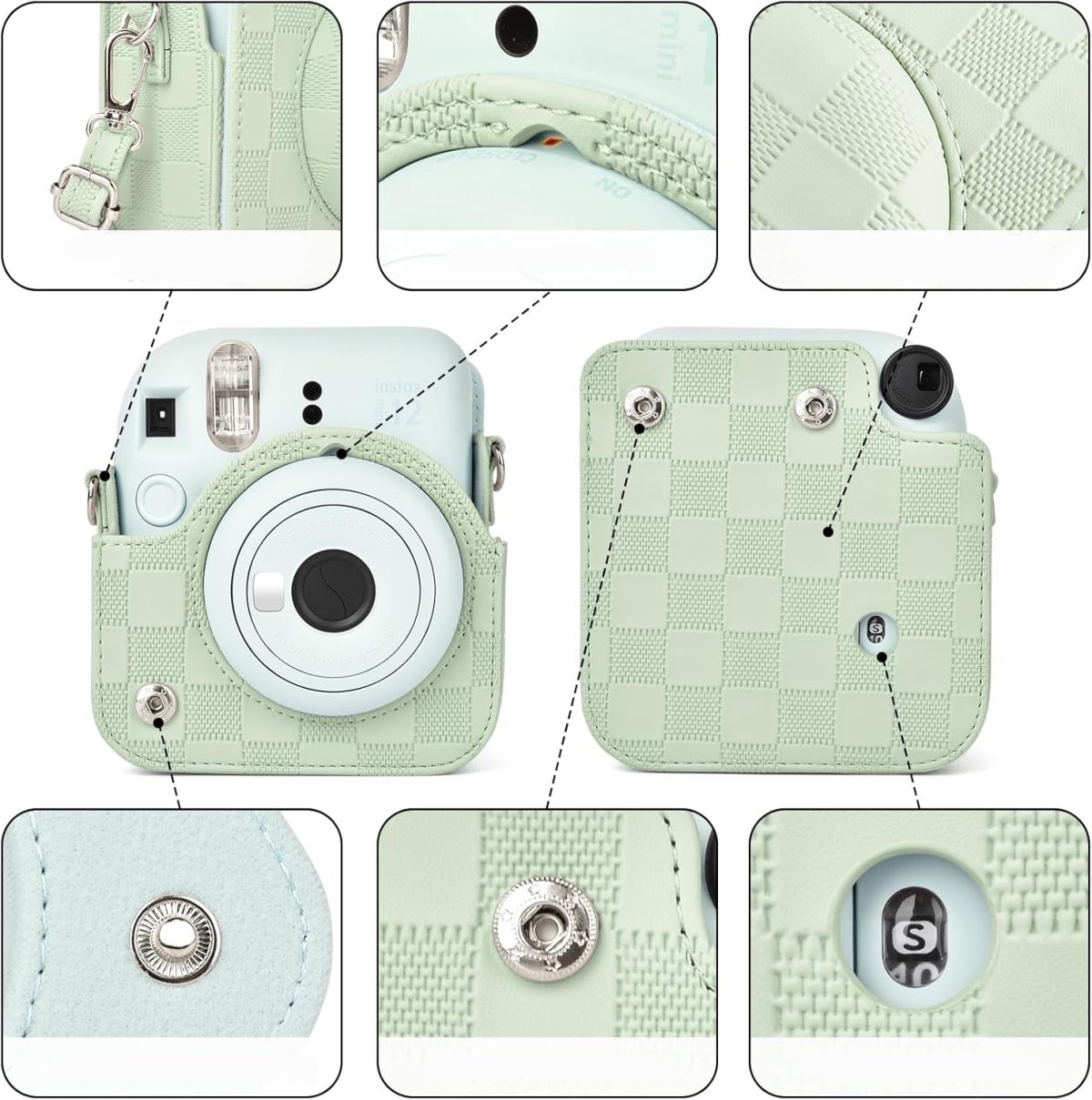 Capa Proteção Bolsa Para Instax Mini 12 Xadrez - Verde - Imagem 3