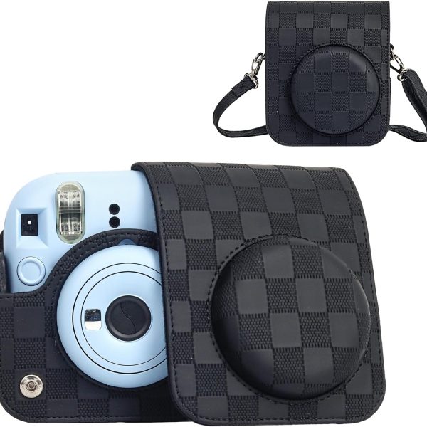 Capa Proteção Bolsa Para Instax Mini 12 Xadrez - Preta