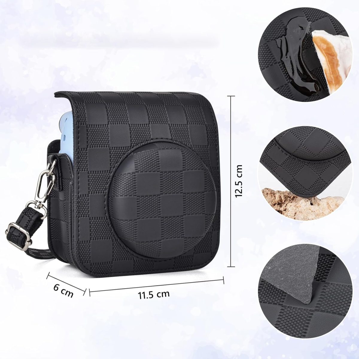 Capa Proteção Bolsa Para Instax Mini 12 Xadrez - Preta - Imagem 4
