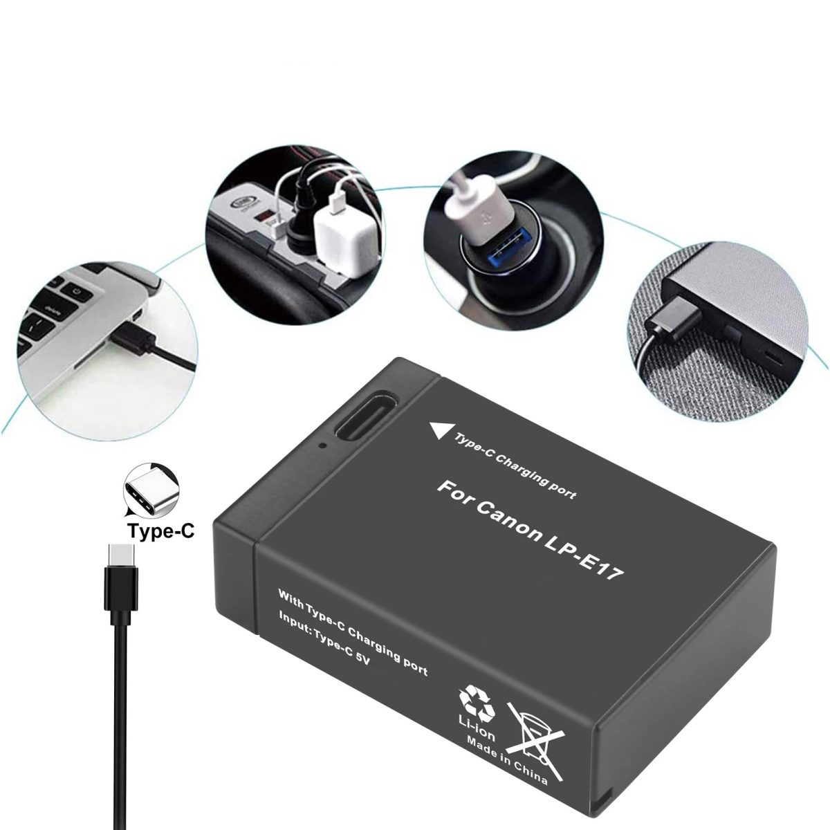 Bateria LP-E17 Recarregável USB-C Para Canon - Imagem 3