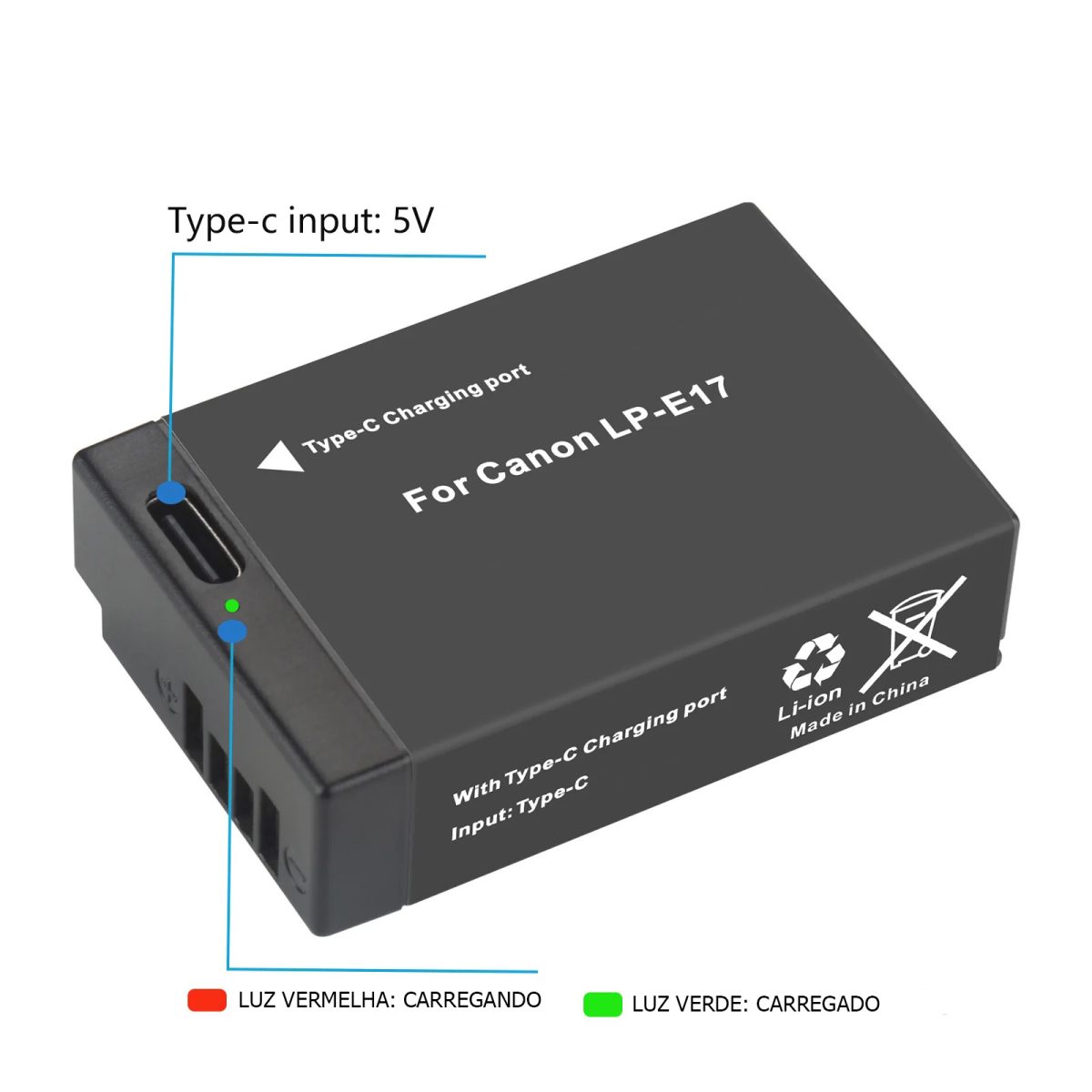 Bateria LP-E17 Recarregável USB-C Para Canon - Imagem 4