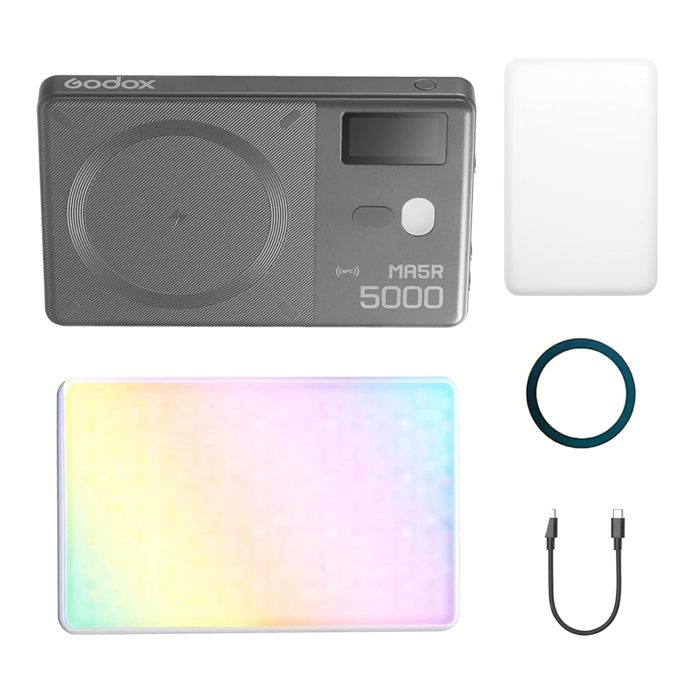 15437531426-15436678286-15345738407-71kp9kk44ol-ac-sl1500.jpg Iluminador Led Rgb Godox Ma5r Power Bank Magsafe - Preto - Imagem 1